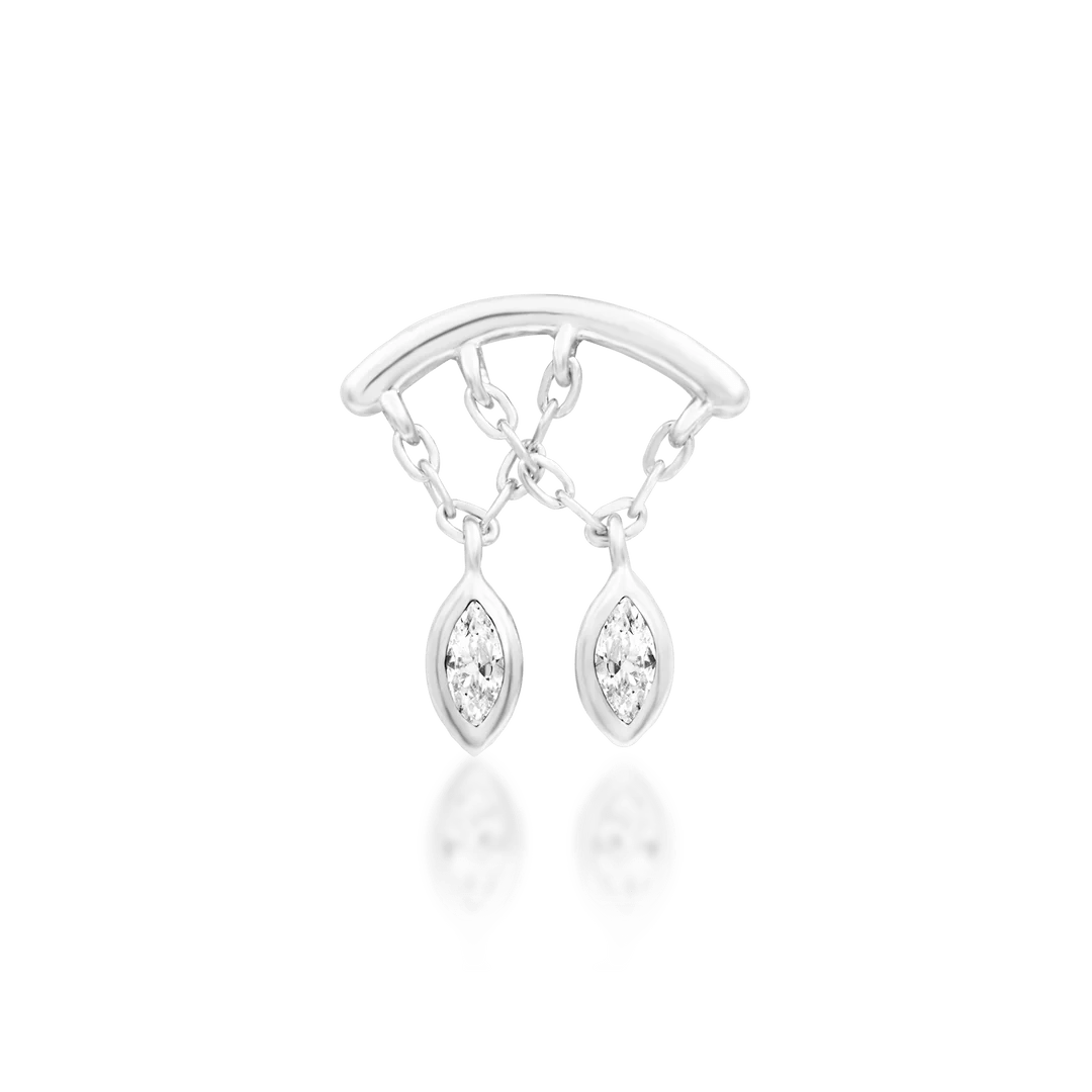 Delphine – White CZ Dangle Duo – 14K Gold Threadless End - piercing - zone.com