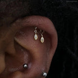 Delphine – White CZ Dangle Duo – 14K Gold Threadless End - piercing - zone.com