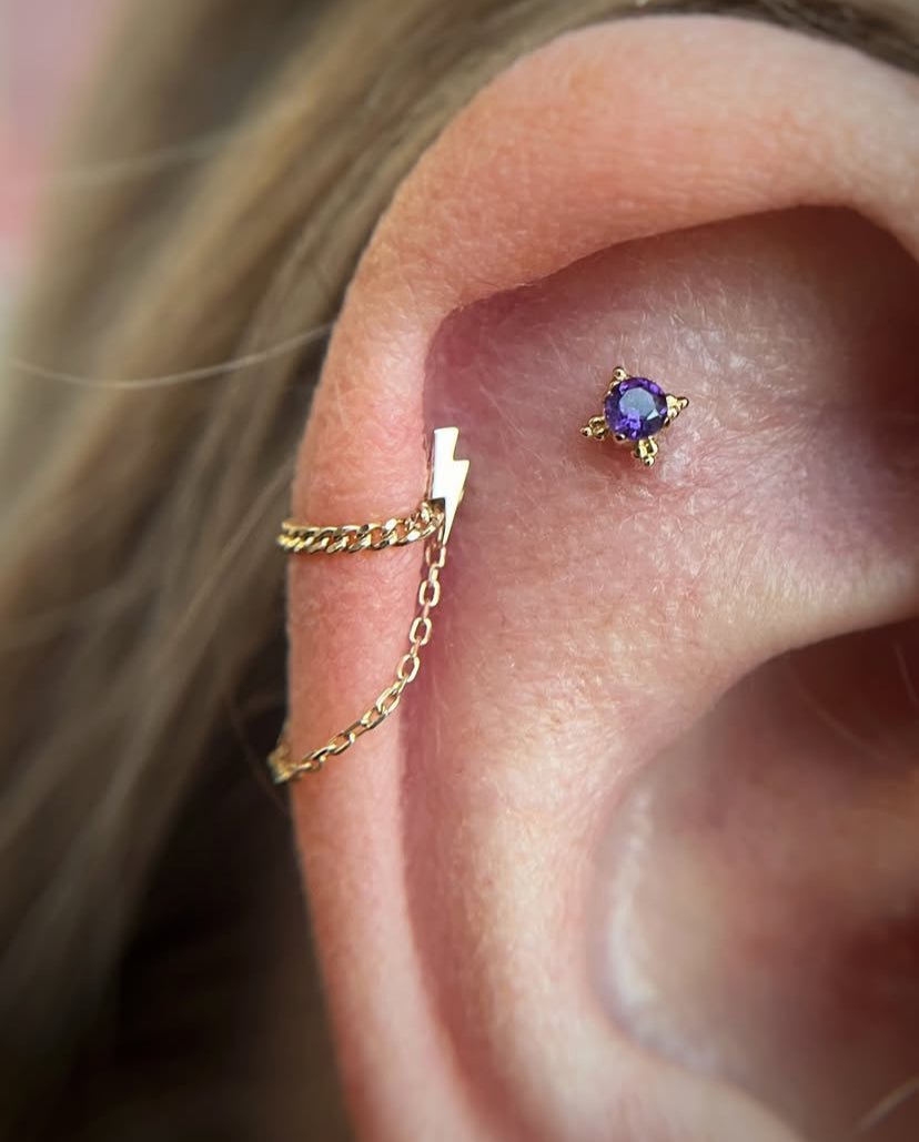 Diamond Cut + Side Chain – 14K Gold Dual Chain Accent - piercing - zone.com