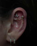 Diamond Cut + Side Chain – 14K Gold Dual Chain Accent - piercing - zone.com