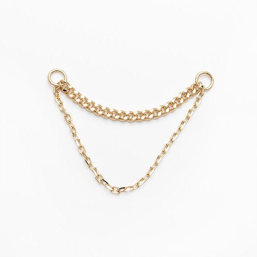 Diamond Cut + Side Chain – 14K Gold Dual Chain Accent - piercing - zone.com