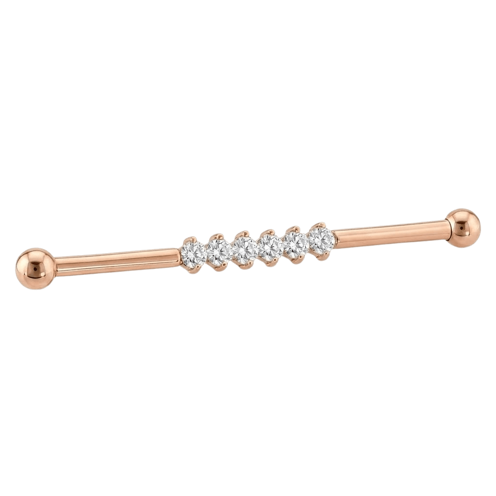 Diamond Line - 14K Gold Gem Straight Barbell - piercing - zone.com