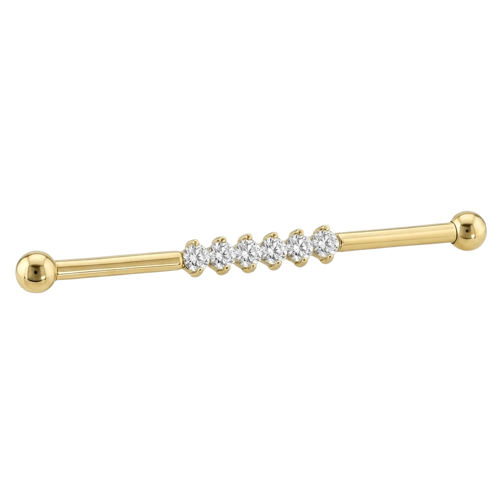 Diamond Line - 14K Gold Gem Straight Barbell - piercing - zone.com