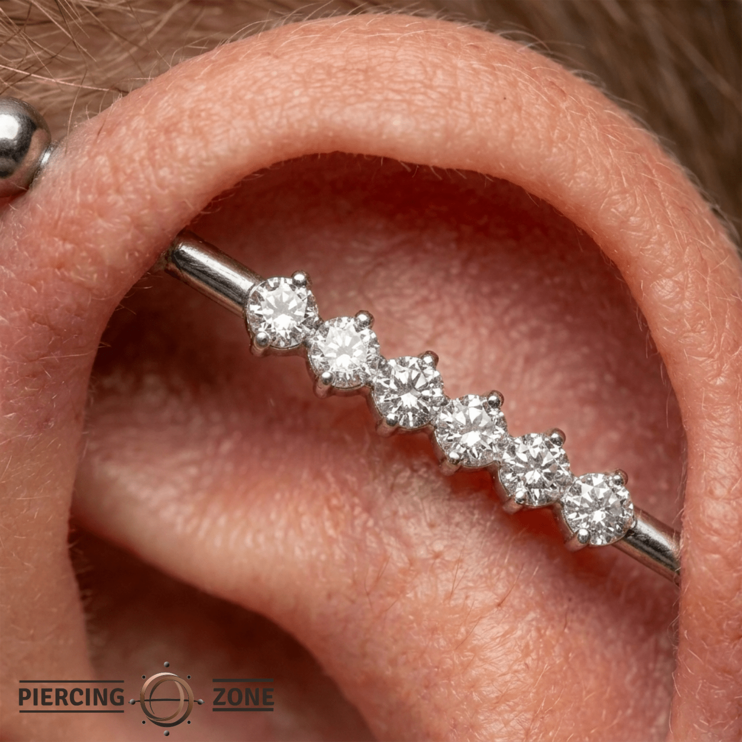 Diamond Line - 14K Gold Gem Straight Barbell - piercing - zone.com