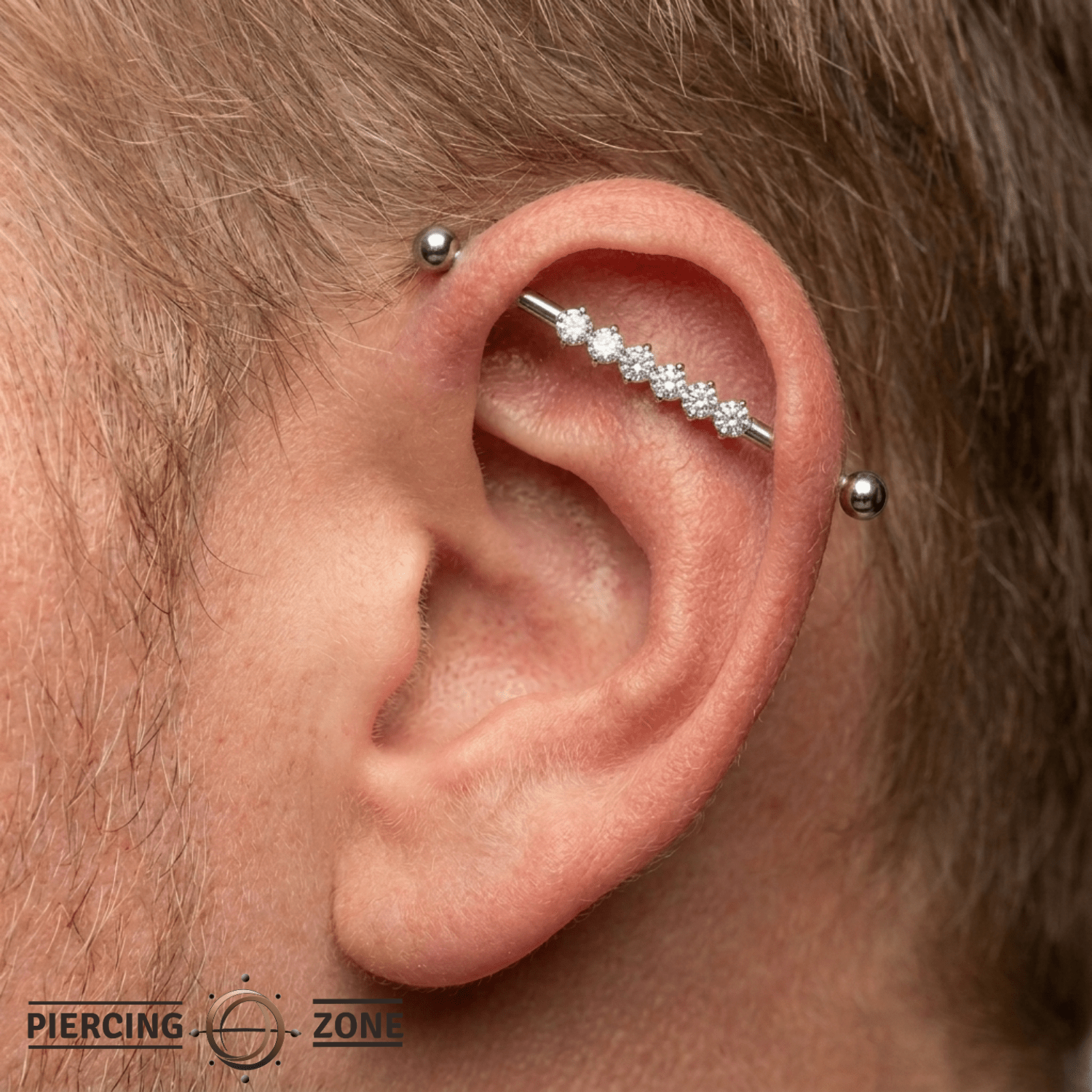 Diamond Line - 14K Gold Gem Straight Barbell - piercing - zone.com