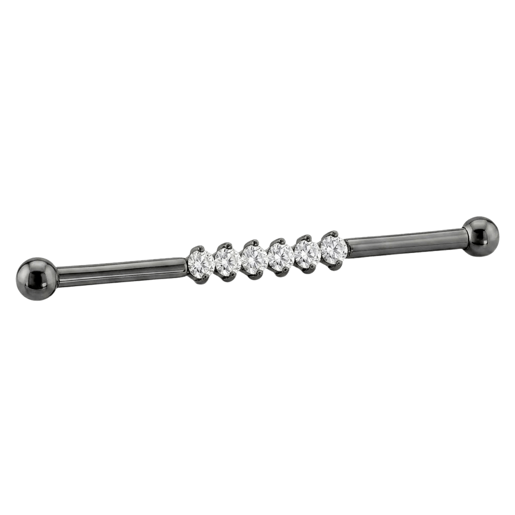 Diamond Line - 14K Gold Gem Straight Barbell - piercing - zone.com