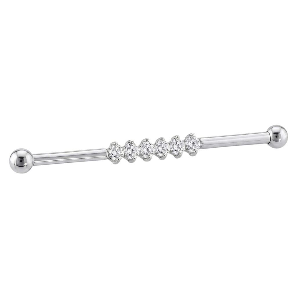 Diamond Line - 14K Gold Gem Straight Barbell - piercing - zone.com