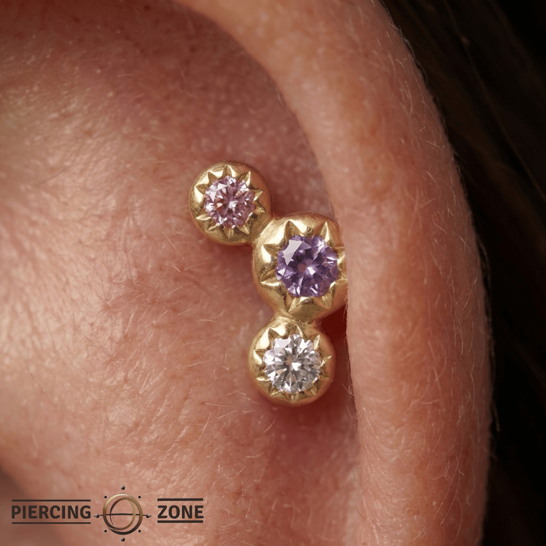 Dig It – Amethyst, Pink Sapphire & White Topaz – 14K Gold Threadless End - piercing - zone.com