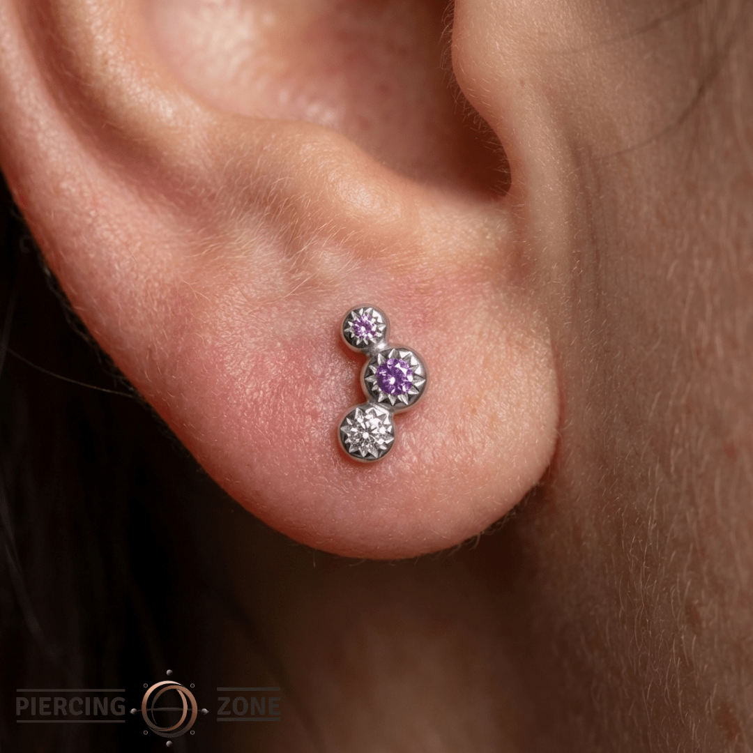 Dig It – Amethyst, Pink Sapphire & White Topaz – 14K Gold Threadless End - piercing - zone.com