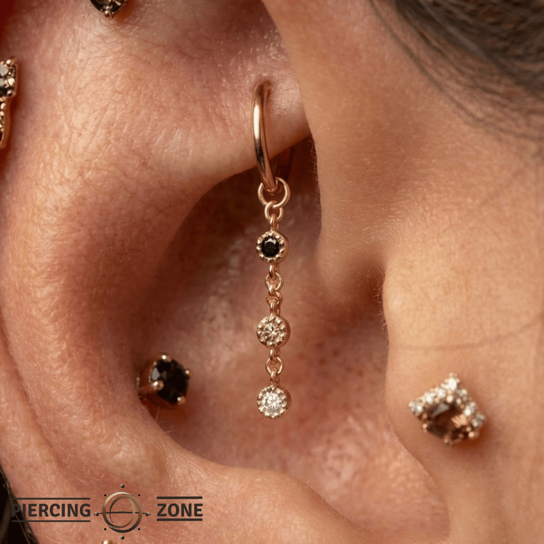 Dig It – Smoky Quartz, Black Spinel & CZ – 14K Gold Chain Charm - piercing - zone.com