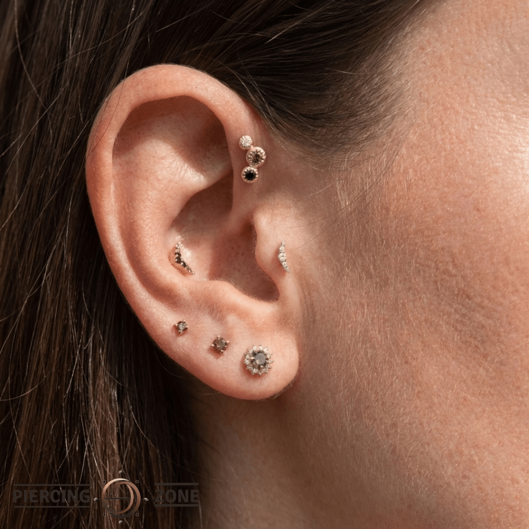 Dig It – Smoky Quartz, Black Spinel & White Topaz – 14K Gold Threadless End - piercing - zone.com