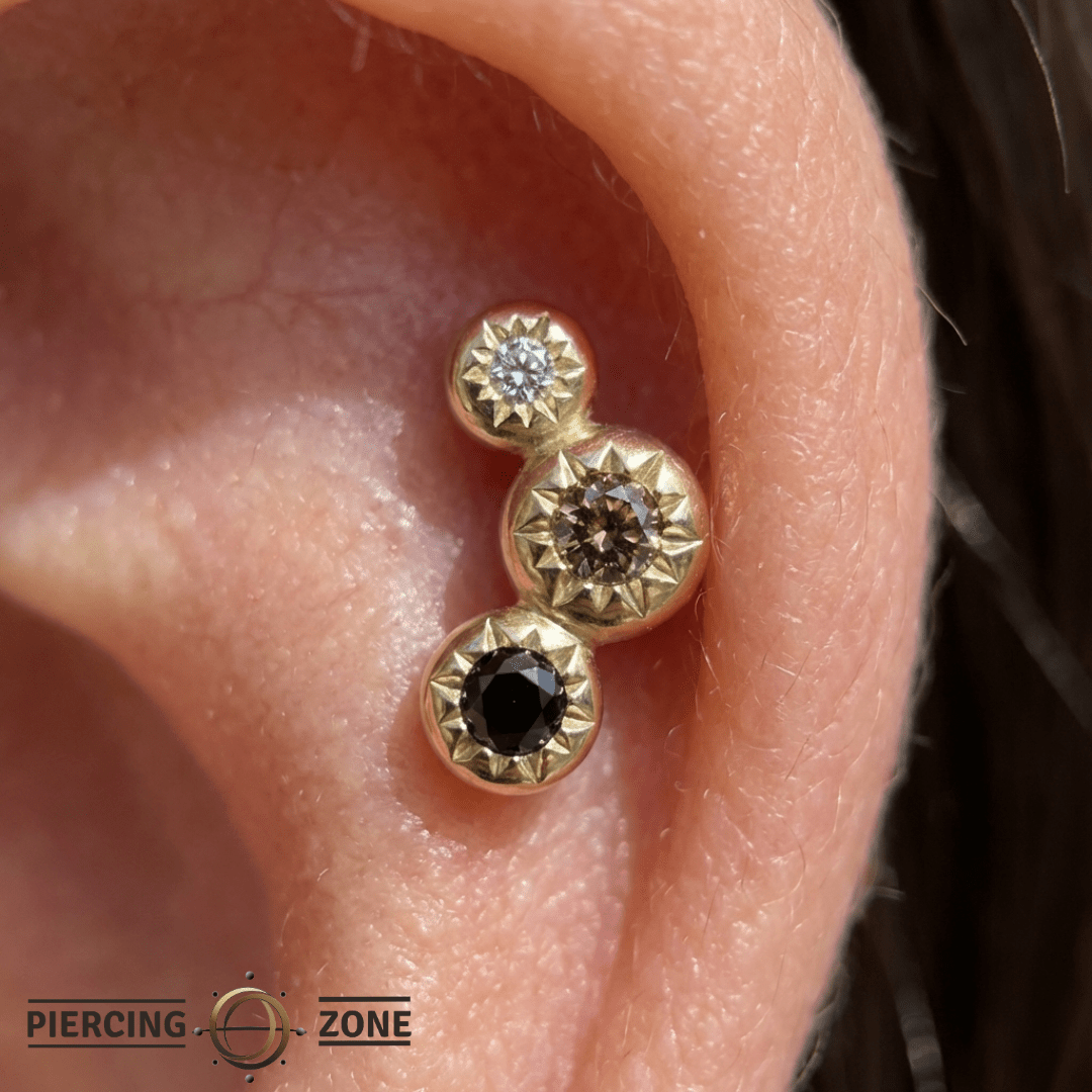 Dig It – Smoky Quartz, Black Spinel & White Topaz – 14K Gold Threadless End - piercing - zone.com