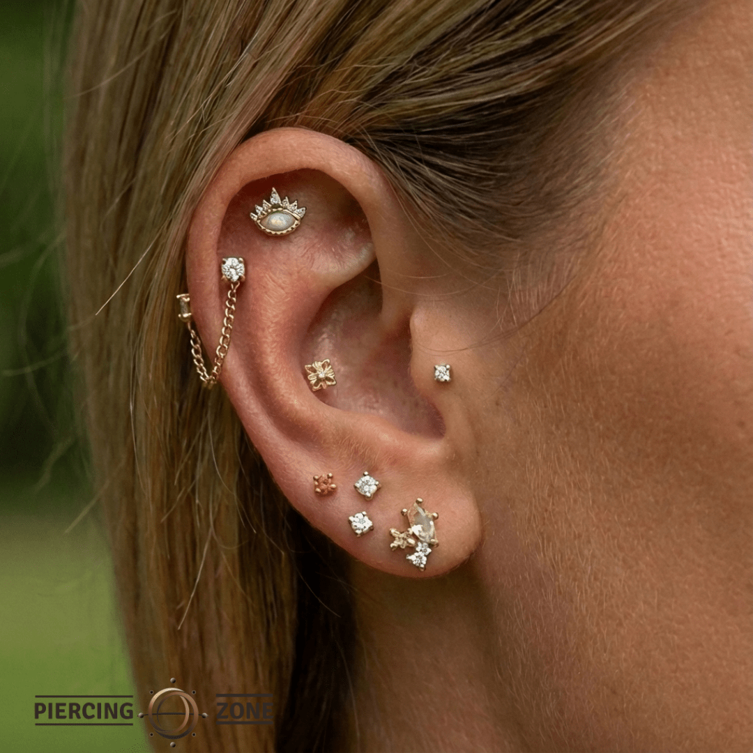 Dora – 14K/18K Gold Round Gem Threadless End - piercing - zone.com