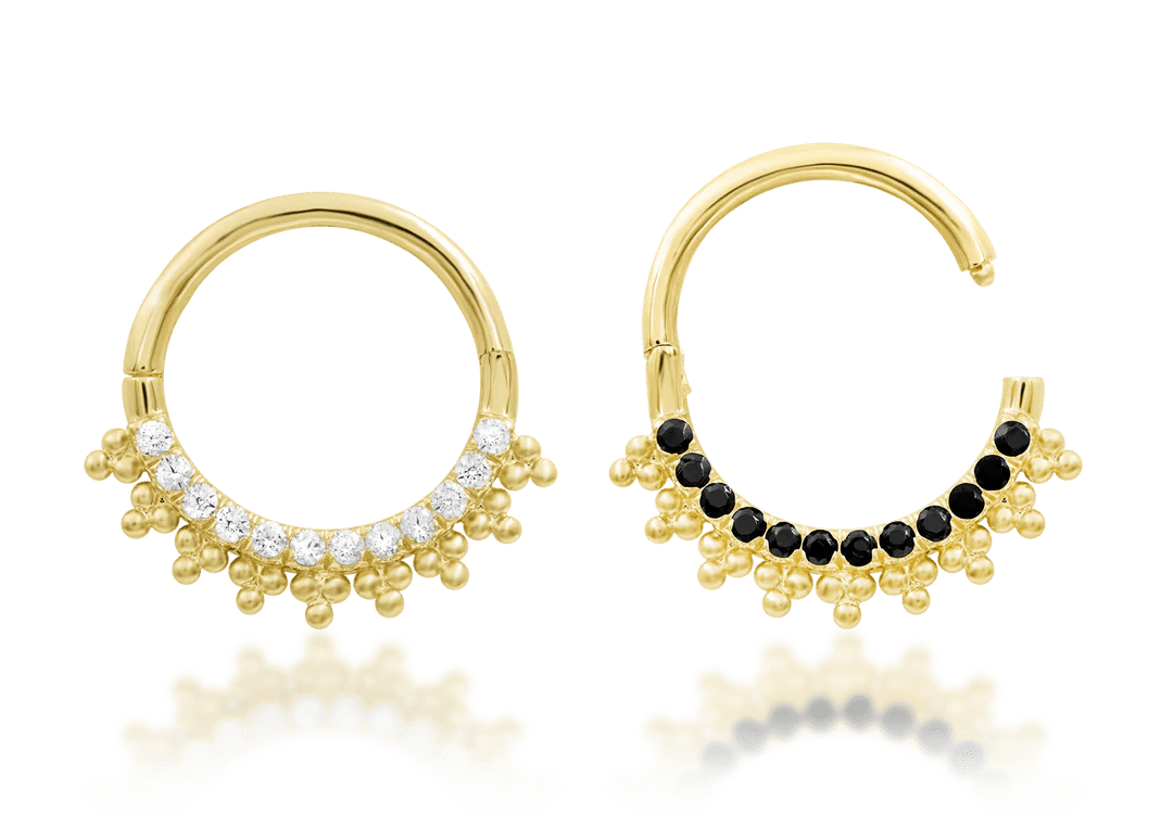 Double Agent – 14K Gold Reversible CZ Clicker Ring - piercing - zone.com
