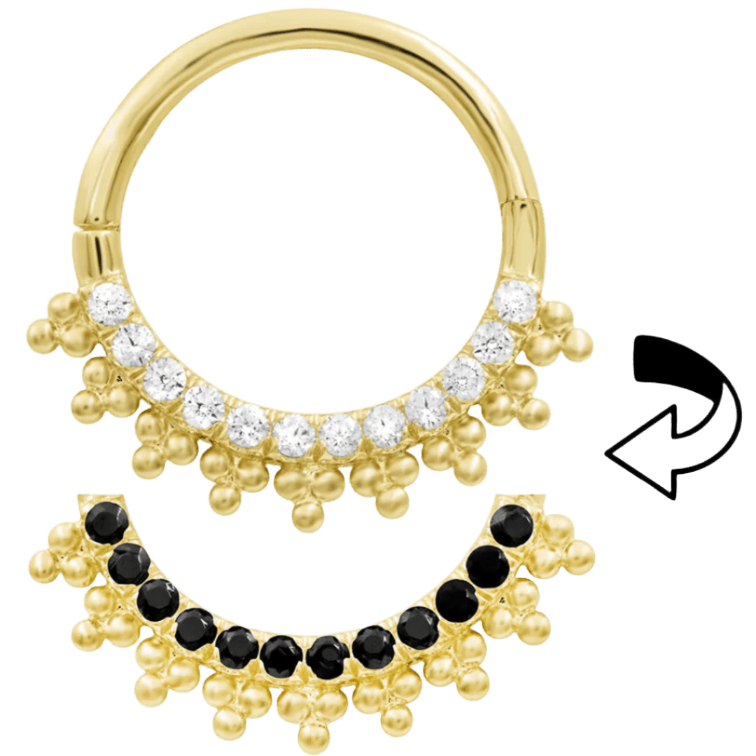 Double Agent – 14K Gold Reversible CZ Clicker Ring - piercing - zone.com