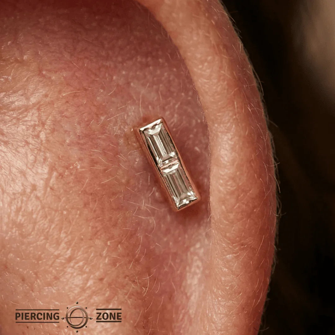 Double Baguette Bar – 14K/18K Gold Minimalist Baguette Threadless End - piercing - zone.com