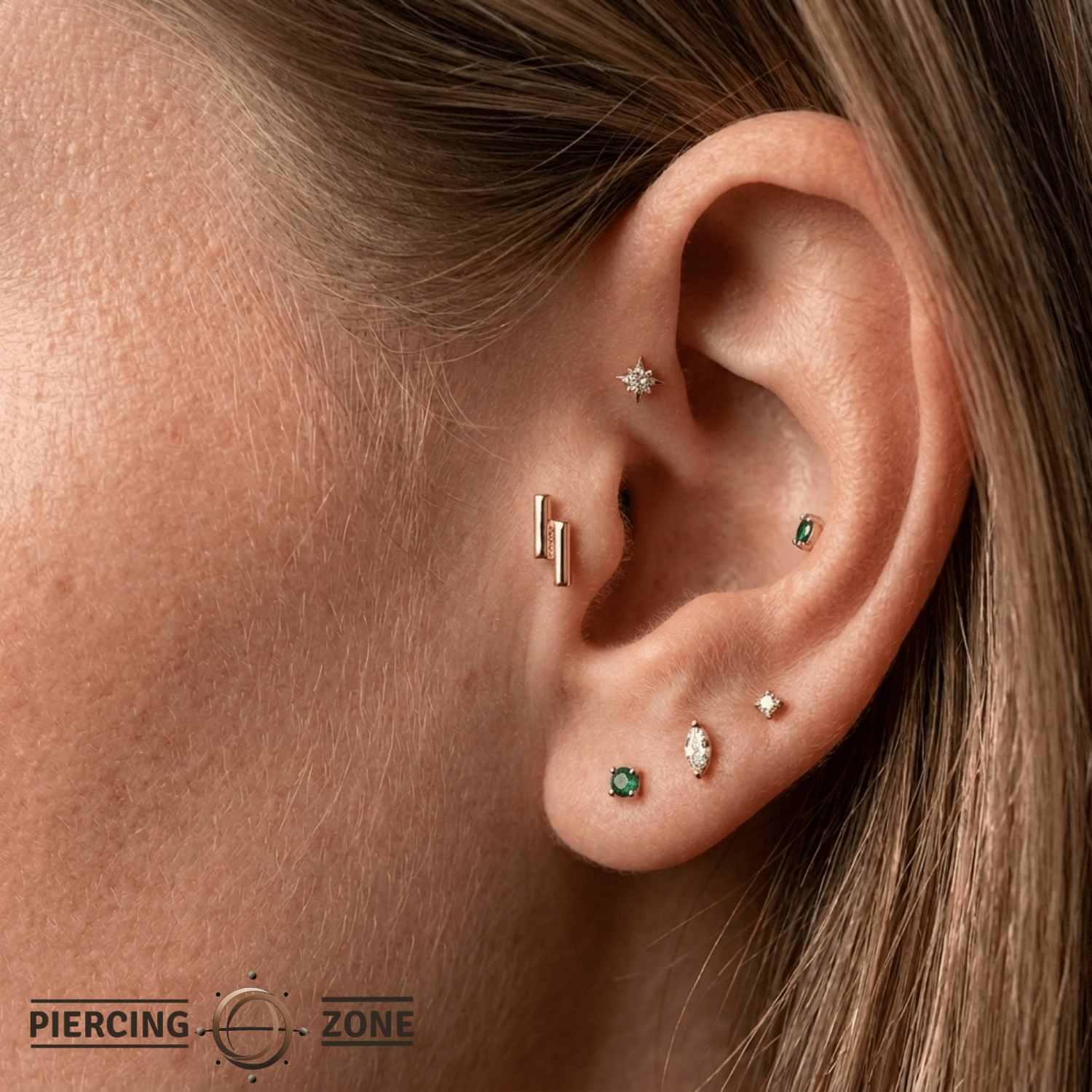 Double Rod – 14K Gold Threadless Pin with Stacked Bar Design - piercing - zone.com