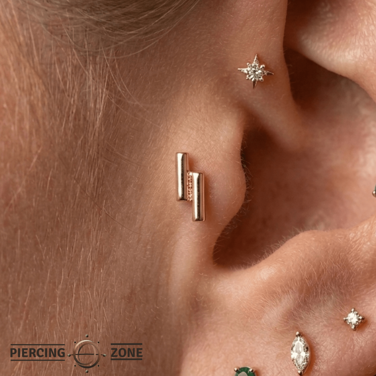 Double Rod – 14K Gold Threadless Pin with Stacked Bar Design - piercing - zone.com