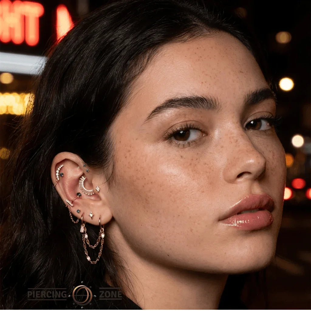 Double Tile Chain – 14K Gold Dual Piercing Connector - piercing - zone.com