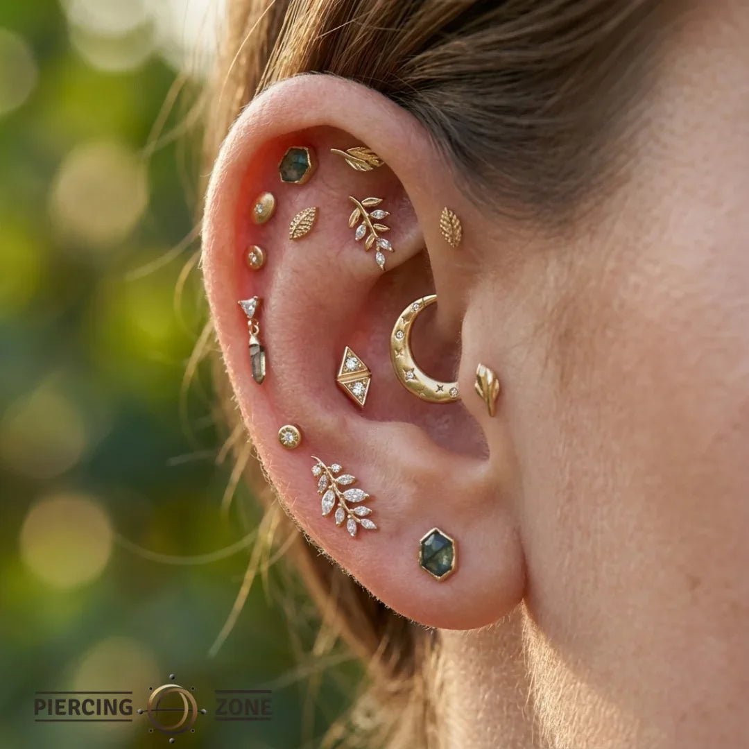 Double Triangle Bezel – 14K/18K Gold Geometric Threadless End - piercing - zone.com