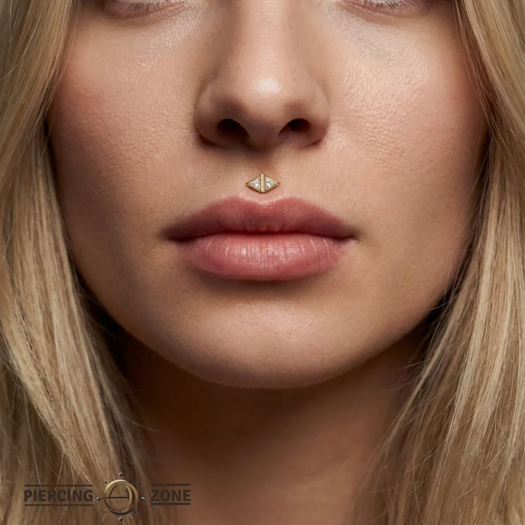 Double Triangle Bezel – 14K/18K Gold Geometric Threadless End - piercing - zone.com