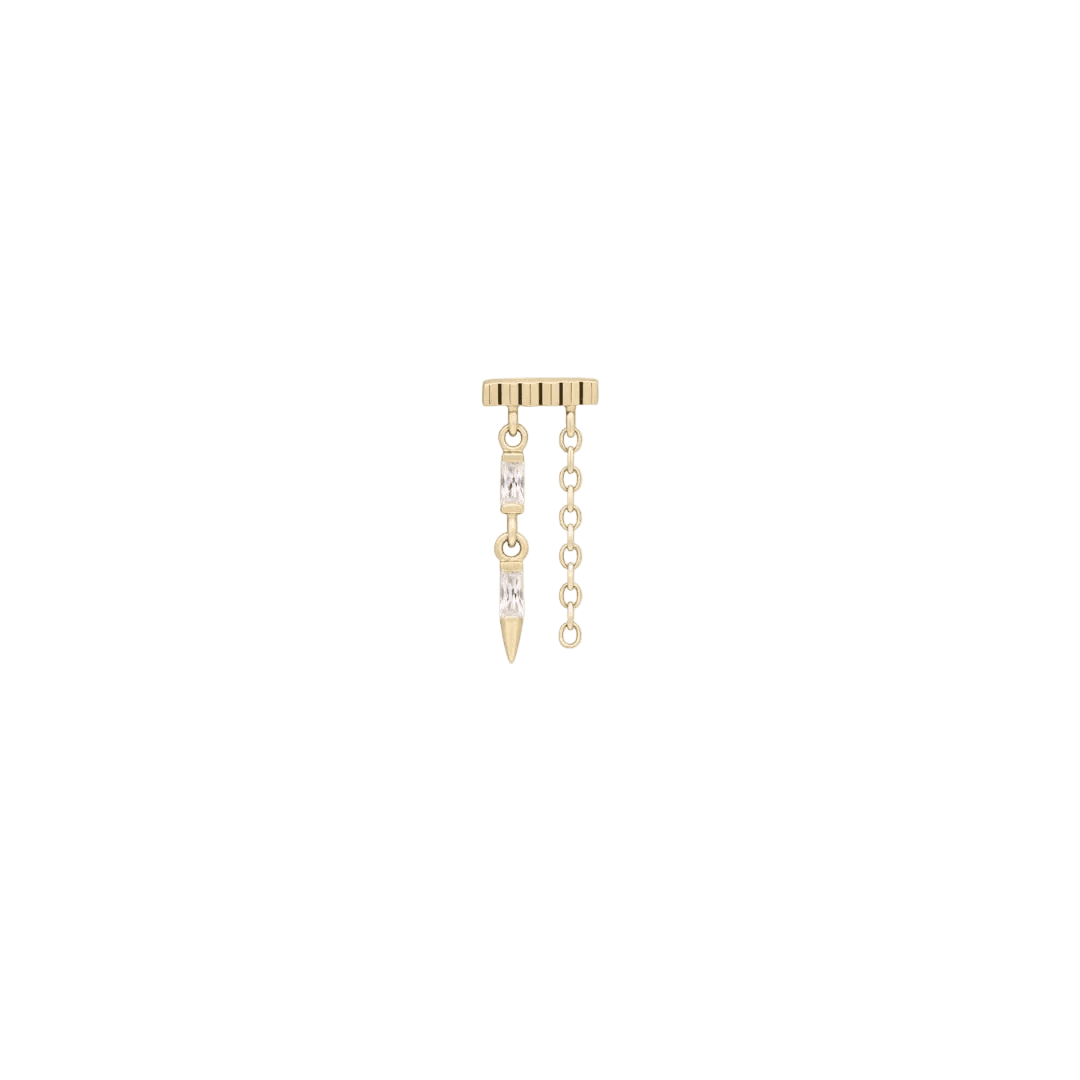 Double Vision Baguette CZ Chain – 14K Gold Threadless End - piercing - zone.com