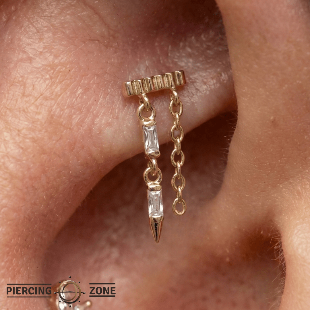 Double Vision Baguette CZ Chain – 14K Gold Threadless End - piercing - zone.com