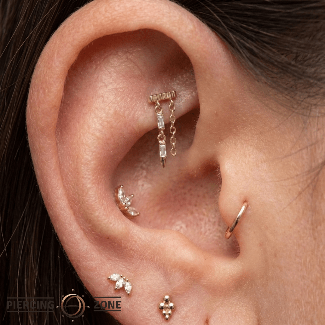 Double Vision Baguette CZ Chain – 14K Gold Threadless End - piercing - zone.com
