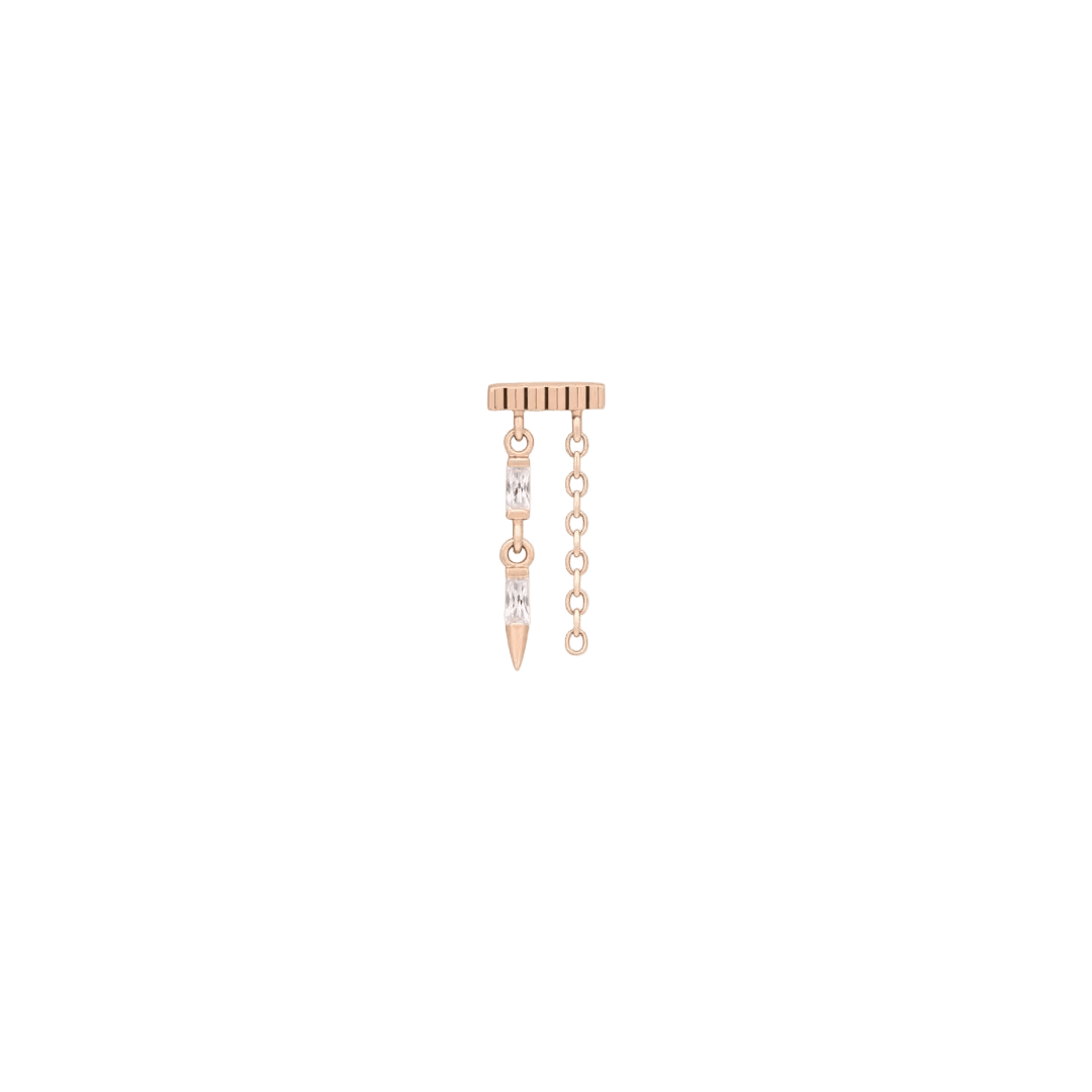 Double Vision Baguette CZ Chain – 14K Gold Threadless End - piercing - zone.com