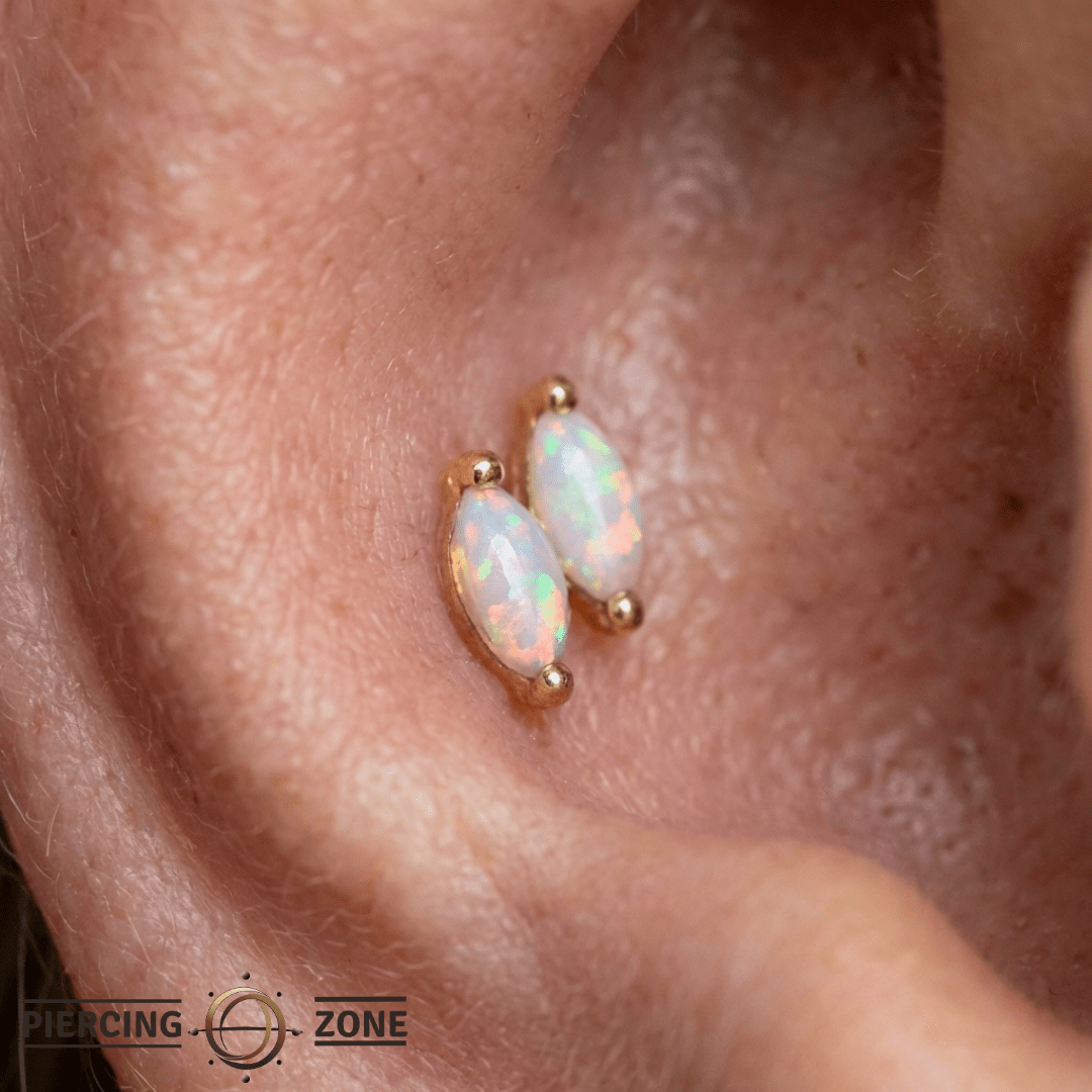 Double Zuri – Australian Opals – 14K Gold Threadless End - piercing - zone.com