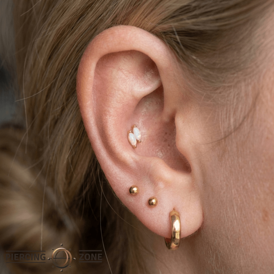 Double Zuri – Australian Opals – 14K Gold Threadless End - piercing - zone.com