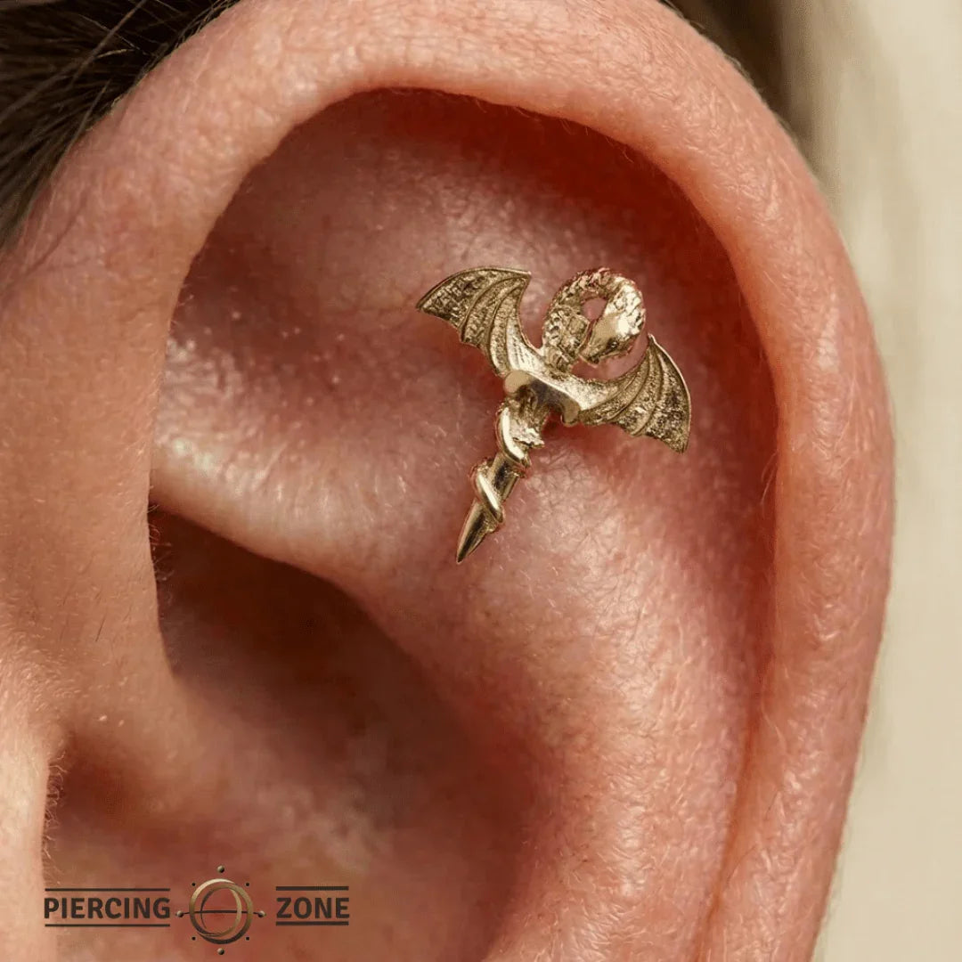 Dragon Sword – 14K Gold Threadless/Threaded End - piercing - zone.com