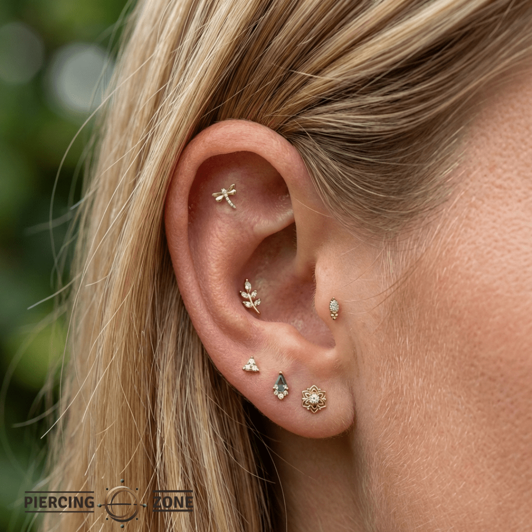 Dragonfly With Gems – 14K Gold Threadless/Threaded End - piercing - zone.com