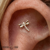 Dragonfly With Gems – 14K Gold Threadless/Threaded End - piercing - zone.com