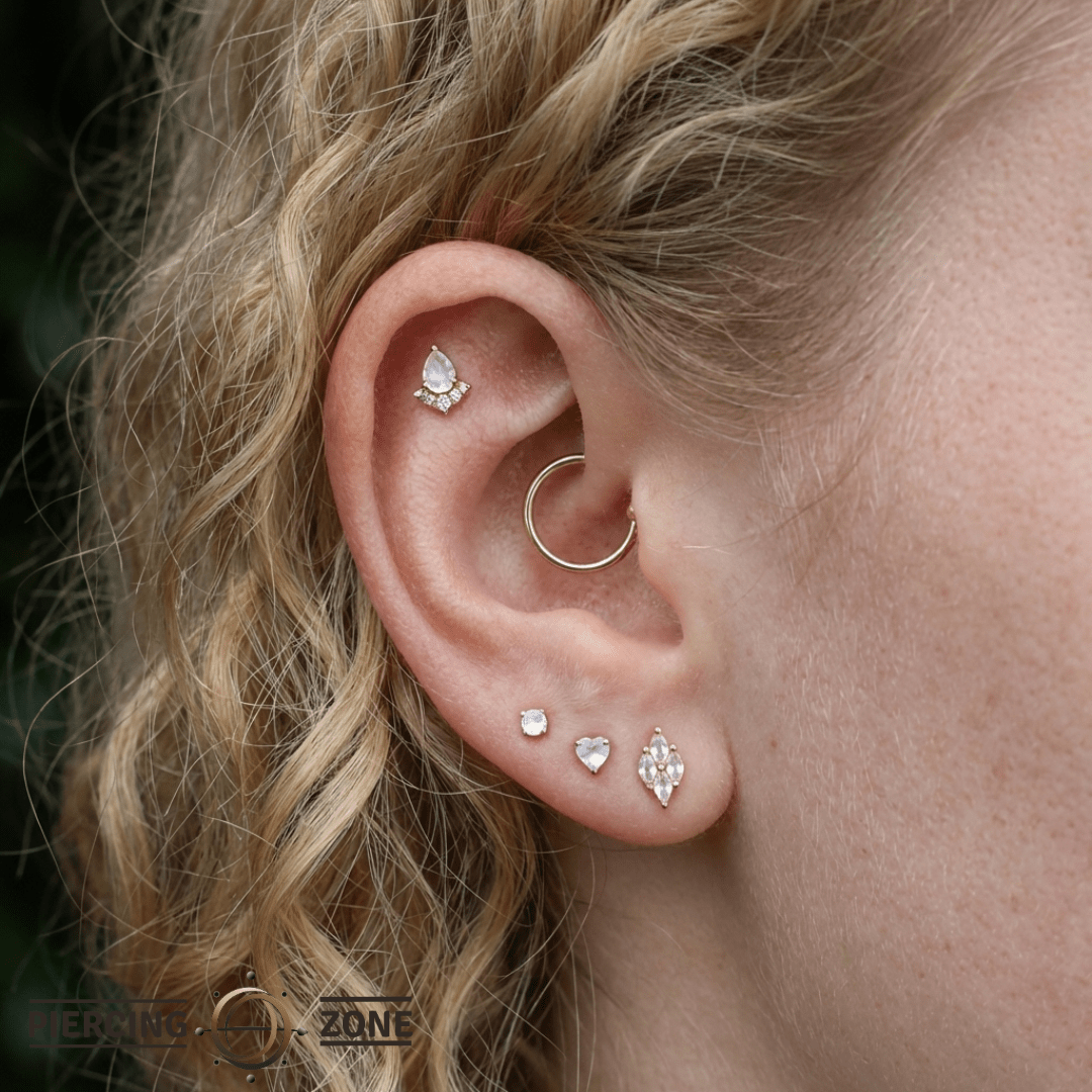 Dream On – Moonstone Quartet – 14K Gold Threadless End - piercing - zone.com
