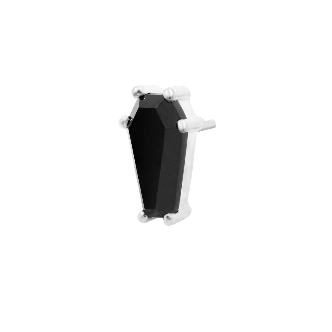 Drop Dead Gorgeous – Black CZ Coffin – 14K Gold Threadless End - piercing - zone.com
