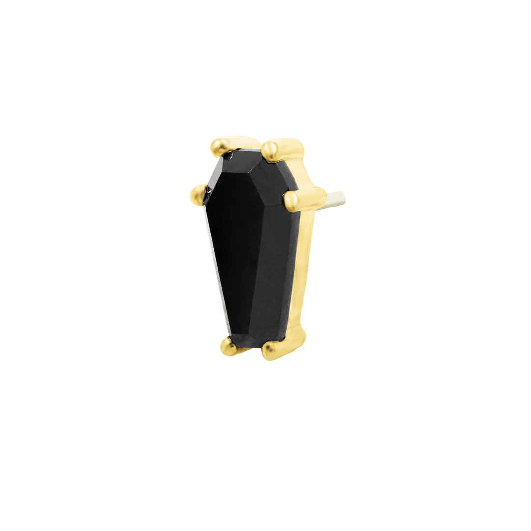 Drop Dead Gorgeous – Black CZ Coffin – 14K Gold Threadless End - piercing - zone.com