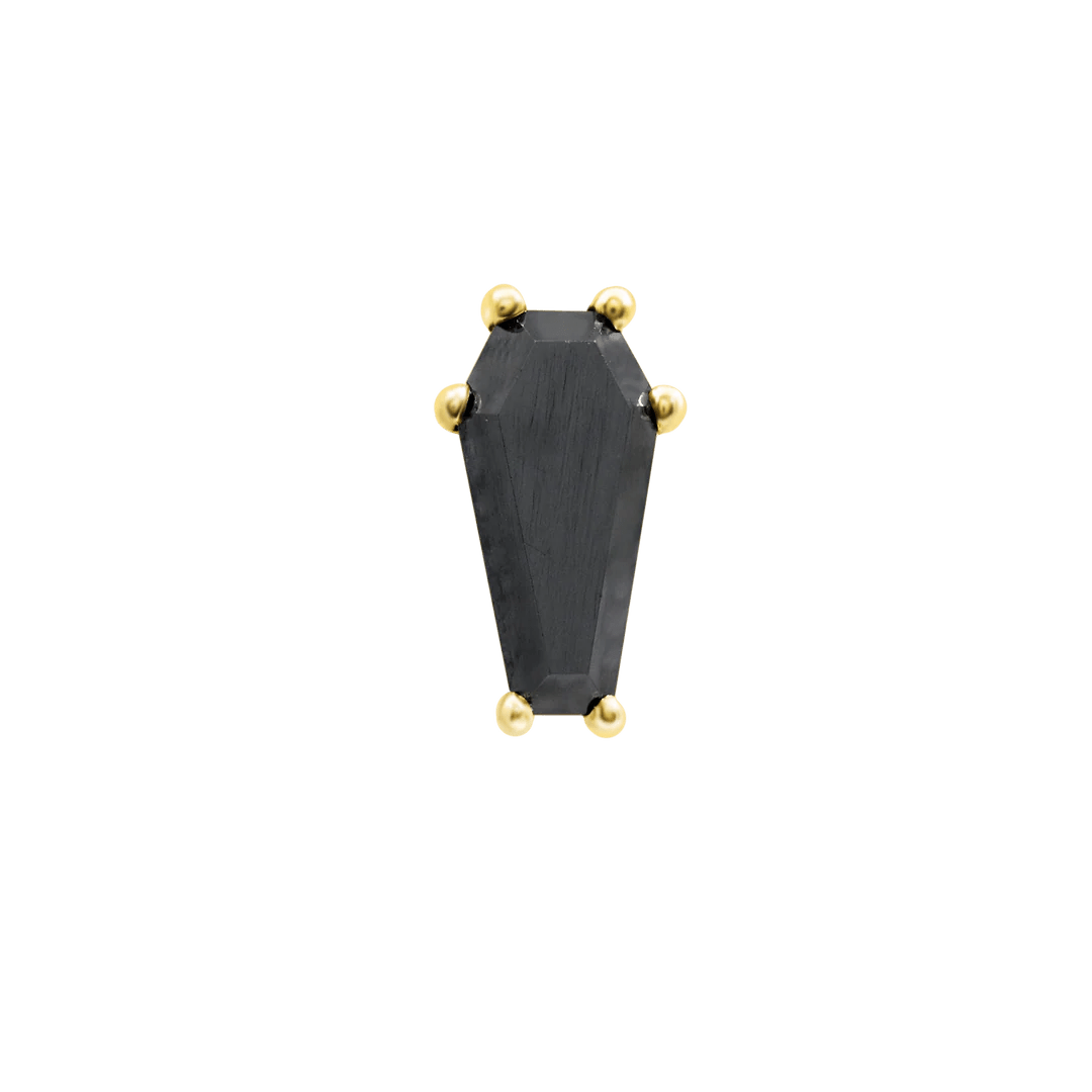 Drop Dead Gorgeous – Black CZ Coffin – 14K Gold Threadless End - piercing - zone.com