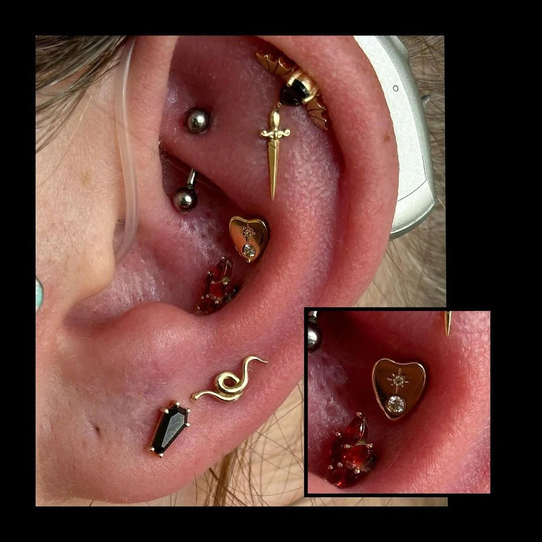 Drop Dead Gorgeous – Black CZ Coffin – 14K Gold Threadless End - piercing - zone.com