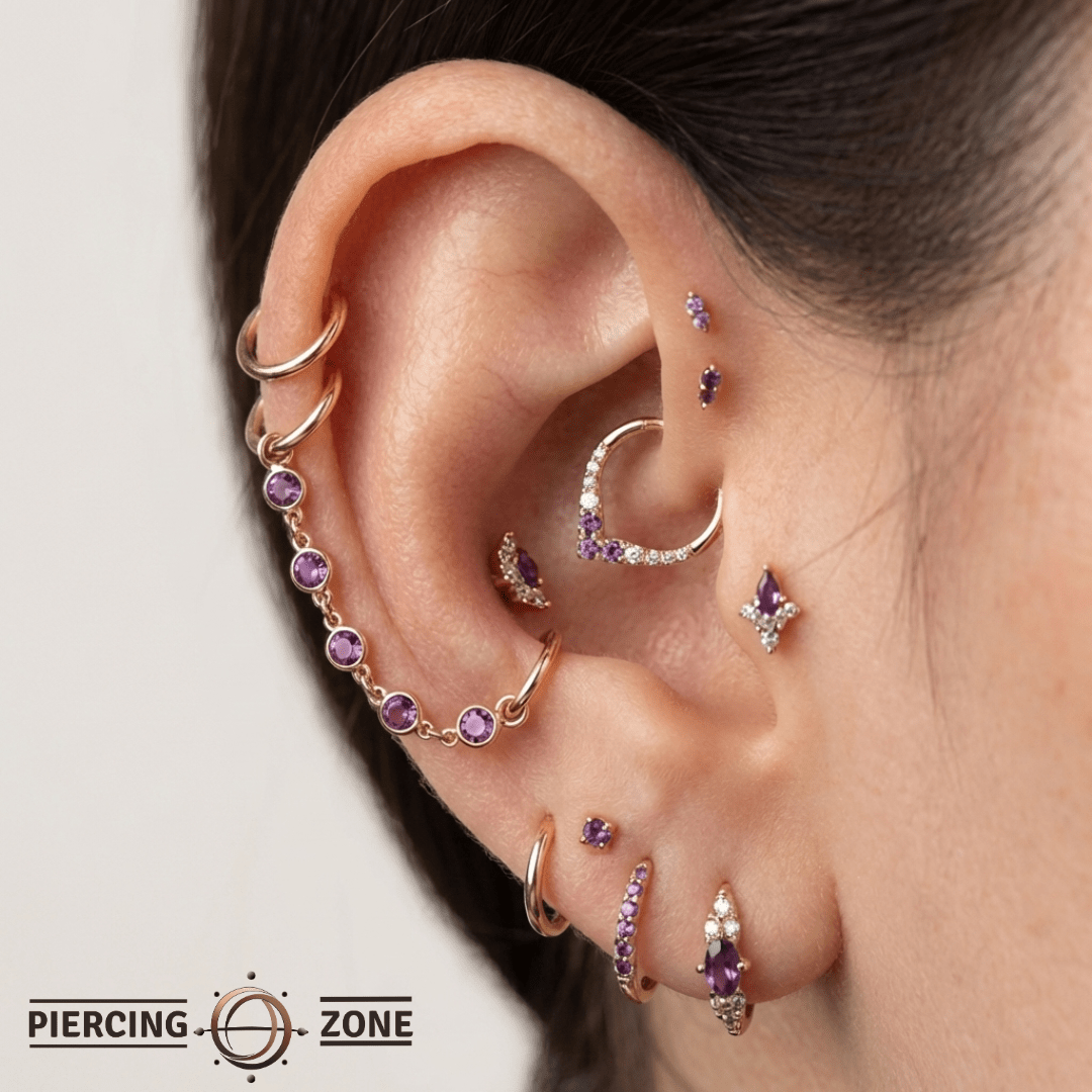 Dual Garnet Rhodolite Chain – 18K Gold Piercing Chain - piercing - zone.com