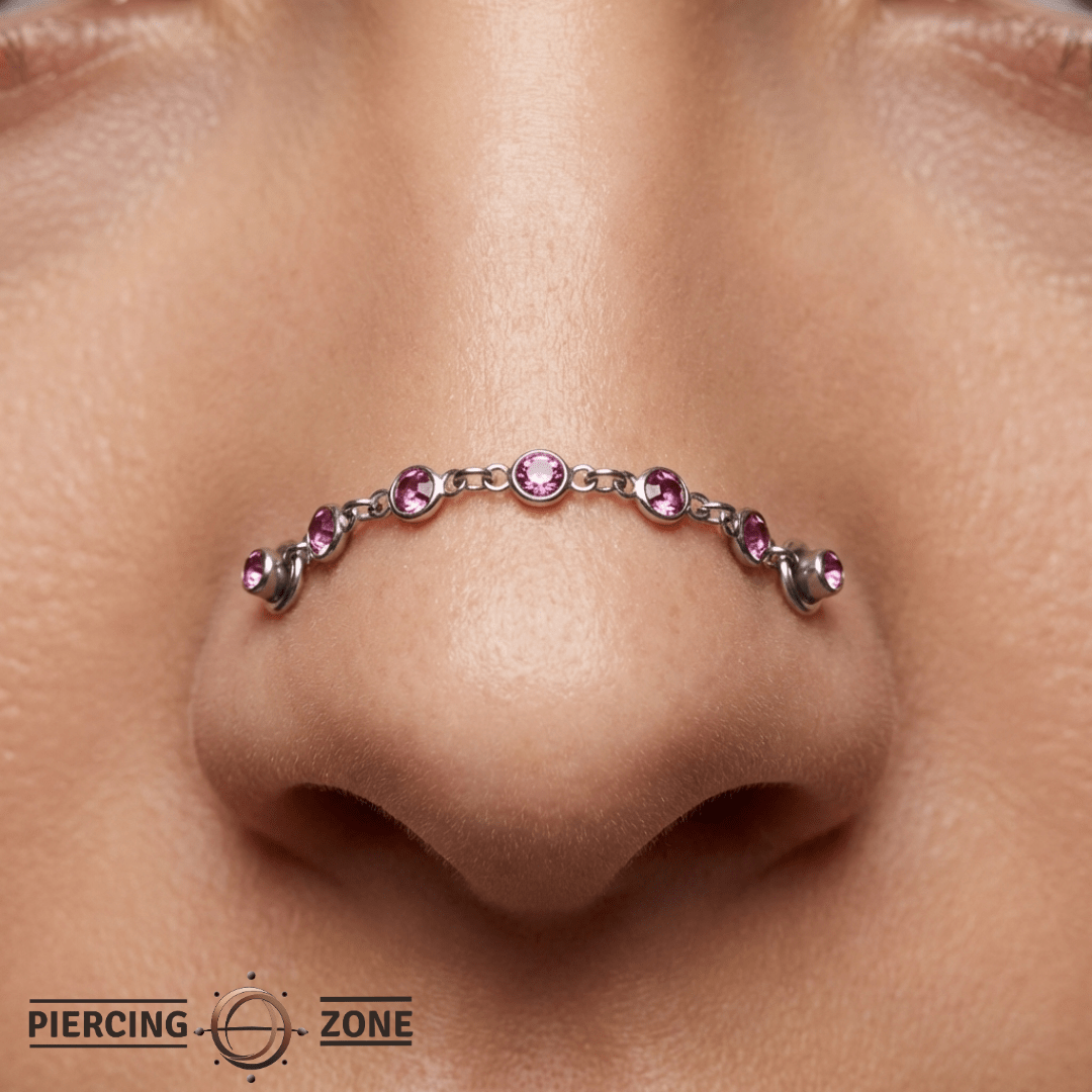 Dual Garnet Rhodolite Chain – 18K Gold Piercing Chain - piercing - zone.com