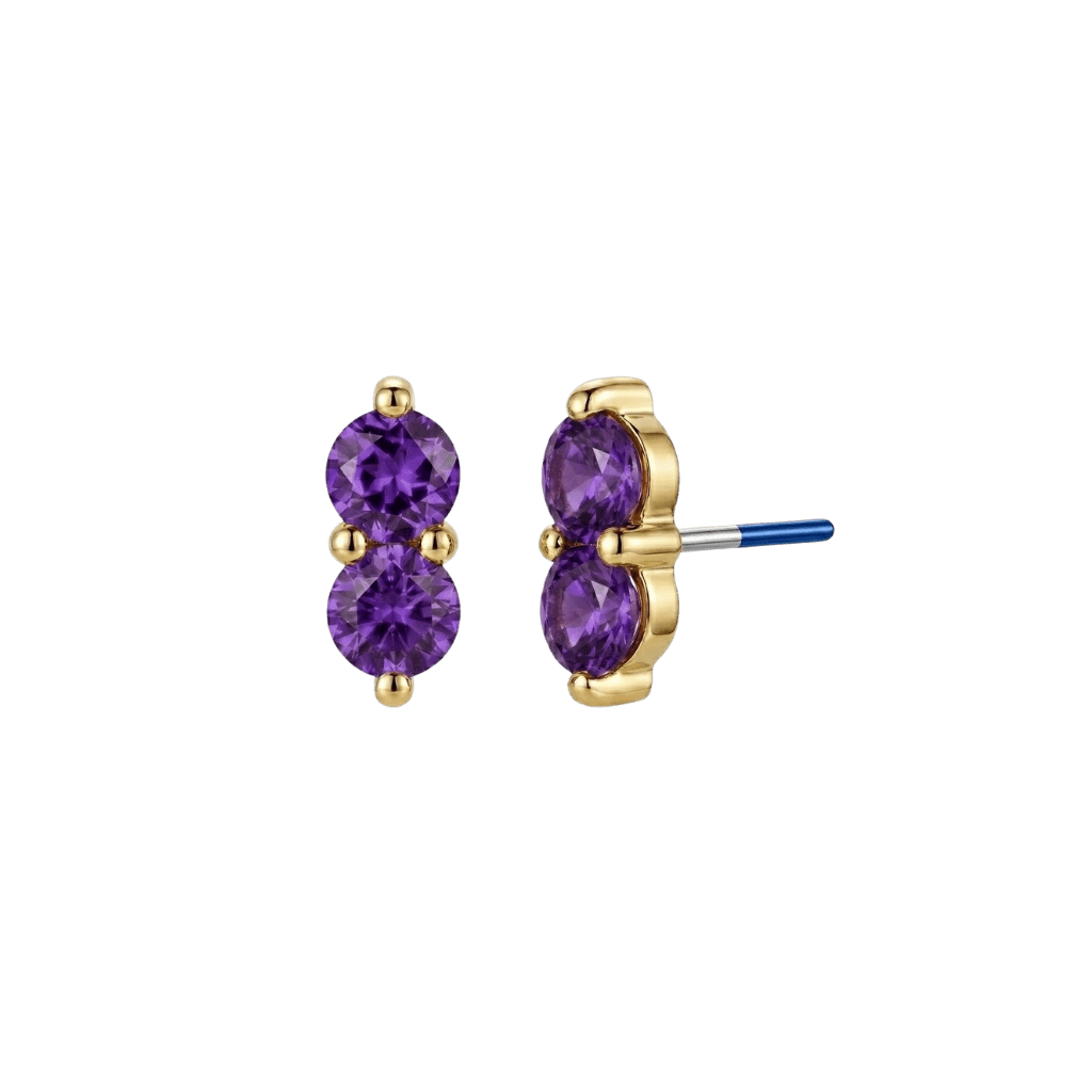 Duo Gem - 18K Gold Genuine Gem Threadless/Threaded End - piercing-zone.com