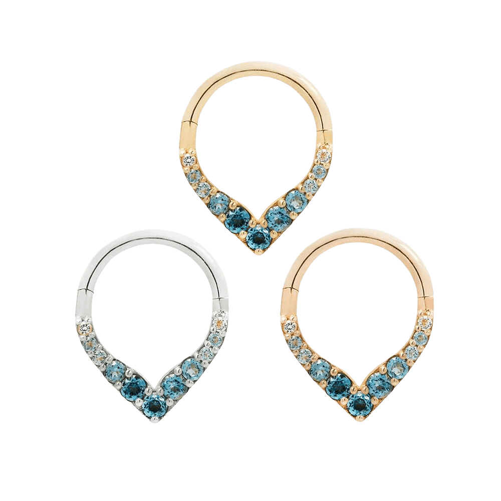 RISE + SHINE - BLUE TOPAZ OMBRE - SOLID 14KT GOLD CLICKER piercing-zone.com