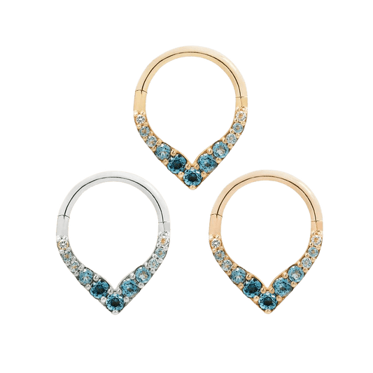 RISE + SHINE - BLUE TOPAZ OMBRE - SOLID 14KT GOLD CLICKER piercing-zone.com