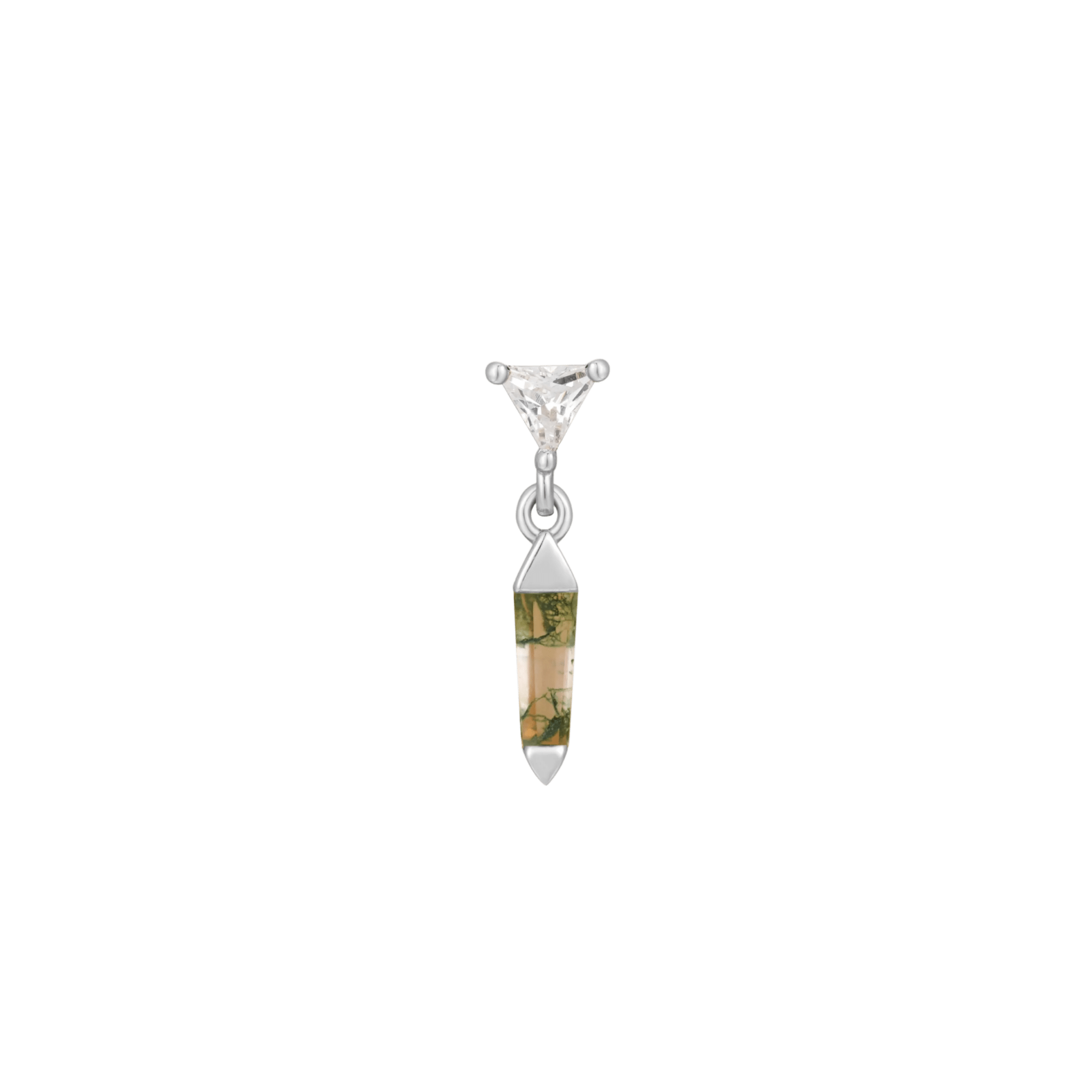 Savvy – 14K Gold Moss Agate & CZ Threadless End