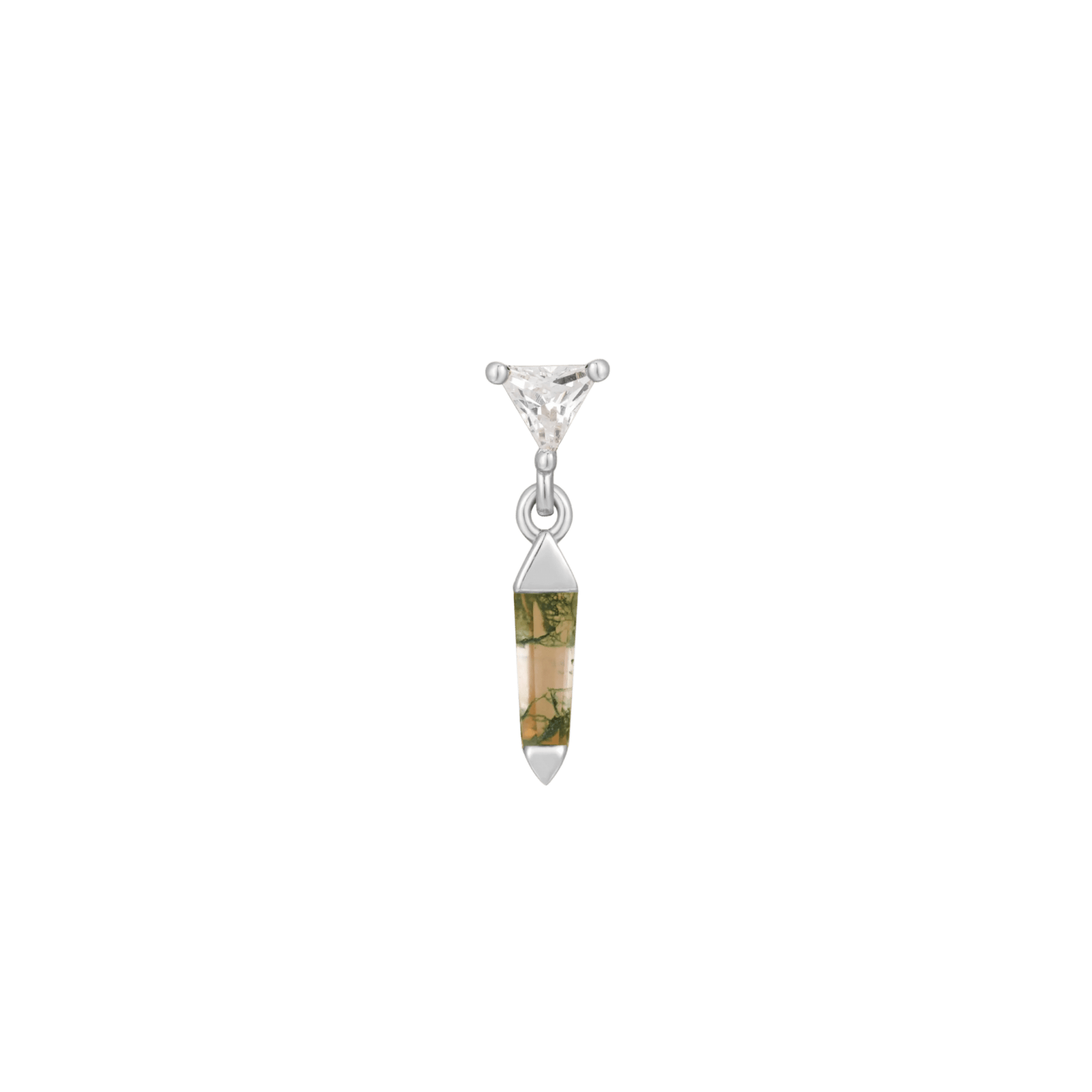 Savvy – 14K Gold Moss Agate & CZ Threadless End