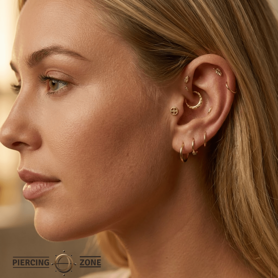 Earth Symbol – 14K Gold Threadless/Threaded End - piercing - zone.com