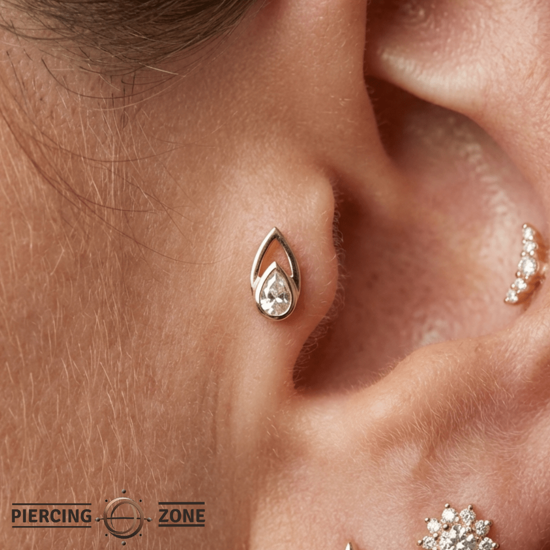 Echo – Pear - Cut CZ – 14K Gold Threadless End - piercing - zone.com