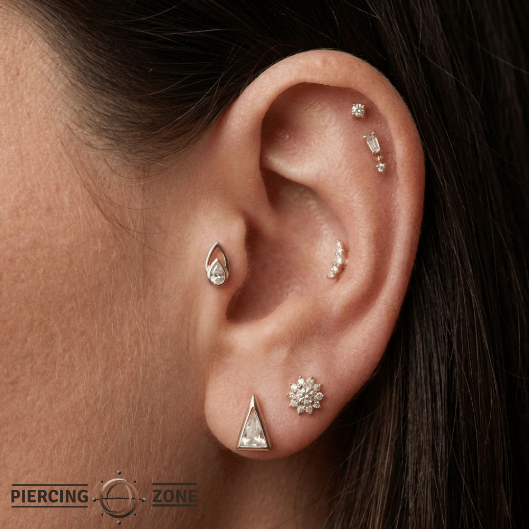 Echo – Pear - Cut CZ – 14K Gold Threadless End - piercing - zone.com