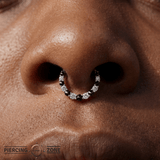 Eclipse – Black Spinel & CZ Clicker – 14K Gold Celestial Ring - piercing - zone.com